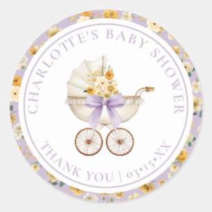 Lavendel Bloemen Carriage Baby Shower Sticker