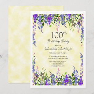 Lavendel Bloemen Geel 100ste Verjaardagsfeest Kaart