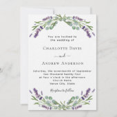 Lavendel bloemen groen formele luxe bruiloft kaart (Voorkant)