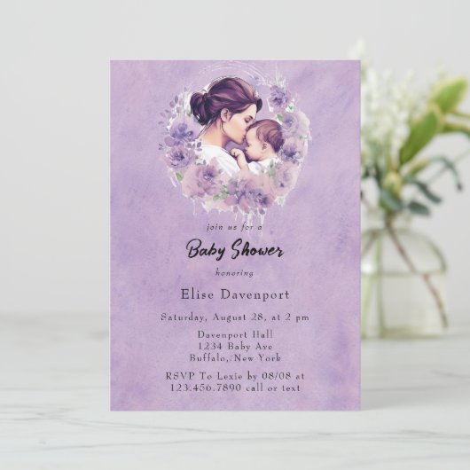 Lavendel Bloemen Mama En Me Meisje Baby shower Kaart (Staand voorkant)