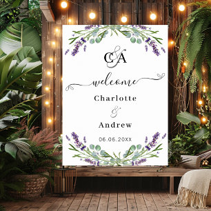 Lavendel bloemen monogrammed welkom bruiloft teken poster