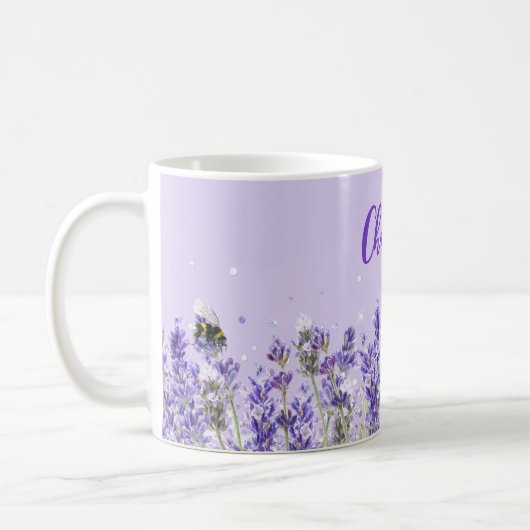 Lavendel bloemen naam script elegant koffiemok (Links)