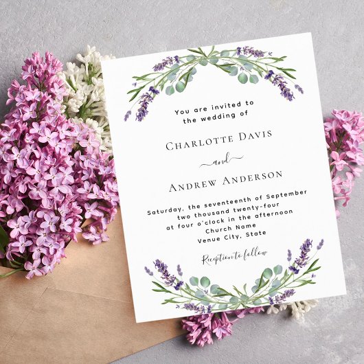 Lavendel bloemen QR Details bruiloft uitnodiging