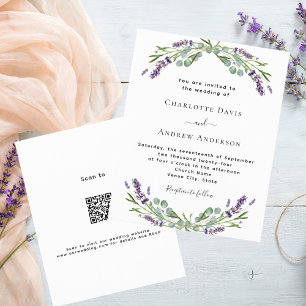Lavendel bloemen QR Details bruiloft uitnodiging