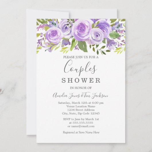 Lavendel Bloemen Roos Trouwkoppels Douche Kaart (Voorkant)