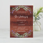 Lavendel bloemen rustiek bruin hout bruiloft kaart (Staand voorkant)