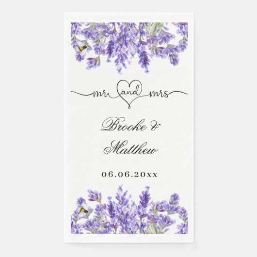 Lavendel bloemen script mr. hart bruiloft servet (Voorkant)