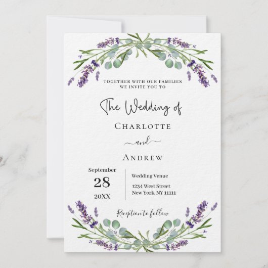 Lavendel bloemen violet groen luxe bruiloft kaart (Voorkant)