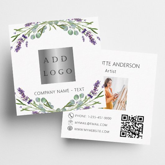 Lavendel bloemen violette foto logo QR code Vierkante Visitekaartje