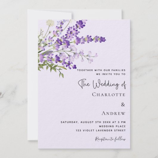 Lavendel bloemen violette luxe bruiloft kaart (Voorkant)