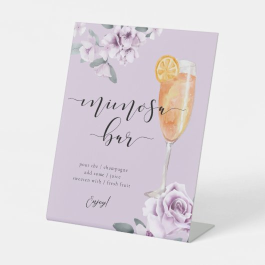 Lavendel Bloemen Waterverf Mimosa Bar Cocktail Reclamebord Met Voetstuk (Voorkant)