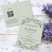 Lavendel bloemengroen salie groen QR bruiloft Uitnodiging Briefkaart
