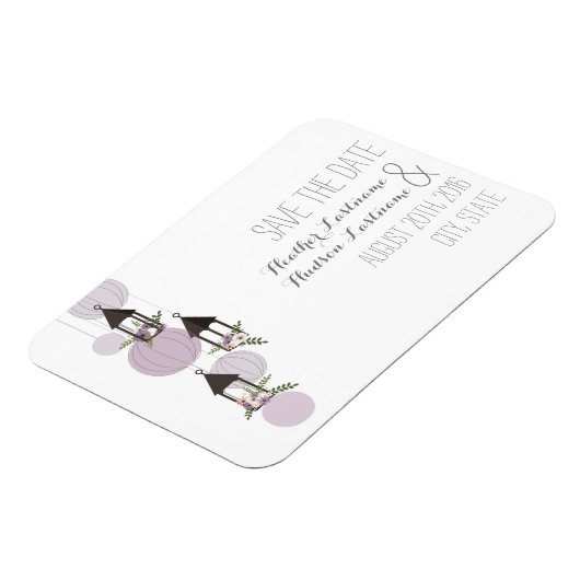 Lavendel bloemenlantaarns opslaan de datum magneet (Linkerzijde)