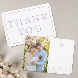 Lavendel Bloemetjes Baby Shower Foto Bedankkaart