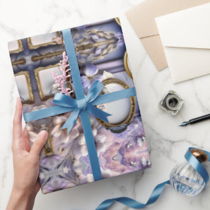 Lavendel Bloemframes met Antieke Gouden Accenten Cadeaupapier