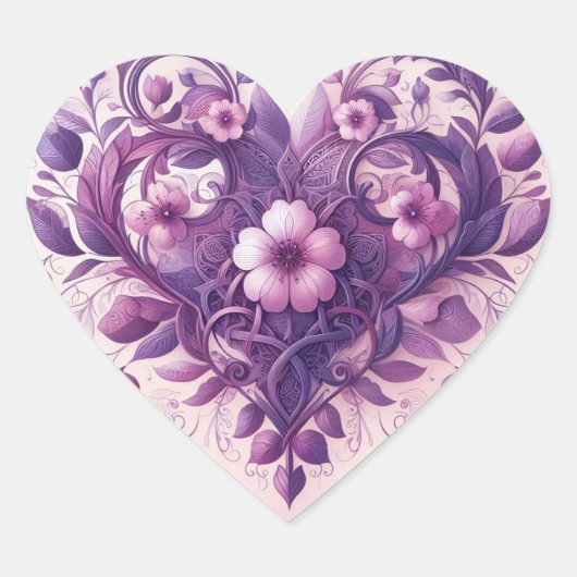 Lavendel Bloemhart Hart Sticker (Voorkant)