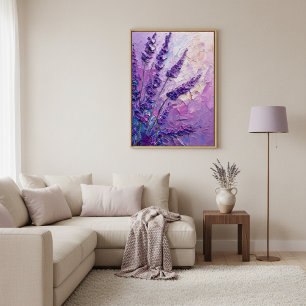 Lavendel Bloemige Abstracte Olie Schildering Muurk Poster