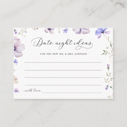Lavendel Bloemige Date Night Ideeën Bruidsmeisjesf Informatiekaartje (Voorkant)
