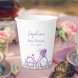 Lavendel Bloemige Fiets Baby Shower Papieren Bekers
