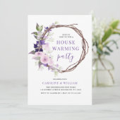 Lavendel bloemige housewarming uitnodiging (Staand voorkant)