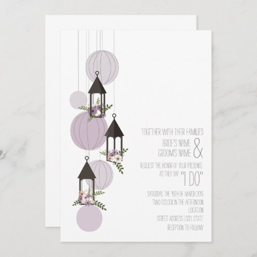 Lavendel Bloemige Lantaarn Huwelijk Kaart (Voorkant / Achterkant)