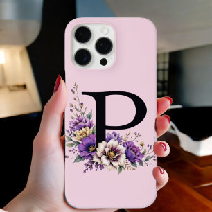 Lavendel Bloom: Monogrammed Initiaal 'P' iPhone 16 Pro Max Hoesje