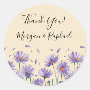 Lavendel Bloom Waterverf Wildflower Wedding Dank Ronde Sticker