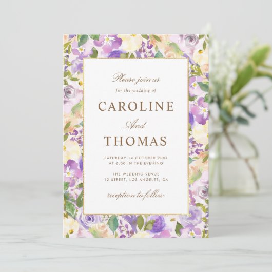 Lavendel blos bloemenbruiloft kaart (Staand voorkant)