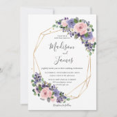 Lavendel Blush Bloemen Bruiloft Geometrisch Goud L Kaart (Voorkant)