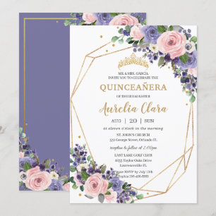 Lavendel Blush Bloemen Geometrische 16e Quinceañer Kaart