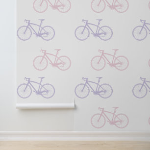 Lavendel Blush Roze & Wit Schattige Bicycle Behang