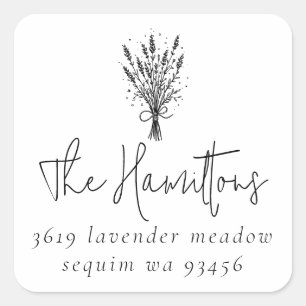 Lavendel Boeket Script Familienaam Retouradres Vierkante Sticker