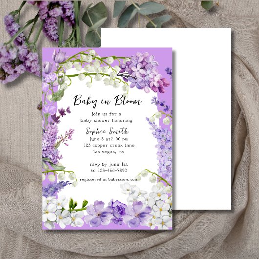Lavendel Boho Baby in Bloom Baby shower Kaart