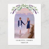 Lavendel boog foto budget bruiloft uitnodiging (Achterkant)
