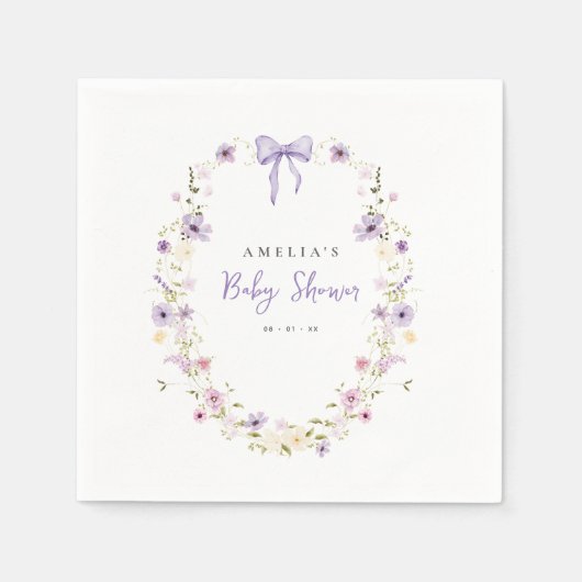 Lavendel Bow Baby shower Wildflower Papier servett Servet (Voorkant)