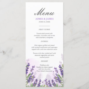 Lavendel Bruiloft Menu Elegant Paarse Bloemen Drom