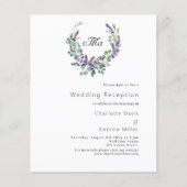 Lavendel budget bruiloft receptie uitnodiging (Voorkant)