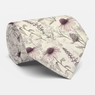 Lavendel Coneflower Sketch Botanische bruiloft Stropdas