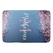Lavendel Confetti op Blauw Monogram Naam Leuk Badmat (Voorkant)