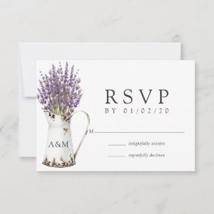 Lavendel Cottage Chic Bruiloft RSVP Kaartje