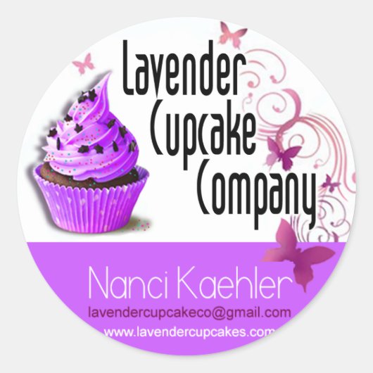 Lavendel Cupcake Company Custom Ronde Sticker (Voorkant)