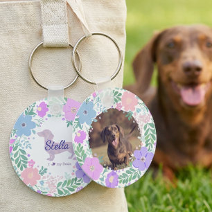 Lavendel Dachshund Aangepaste Foto & Naam - Bloemi Sleutelhanger