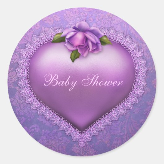 Lavendel Damask Heart Ronde Sticker (Voorkant)