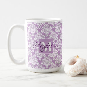 Lavendel Damask Mok met Monogram en Naam