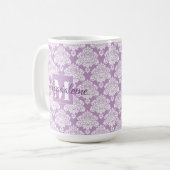 Lavendel Damask Mok met Monogram en Naam (Voorkant links)