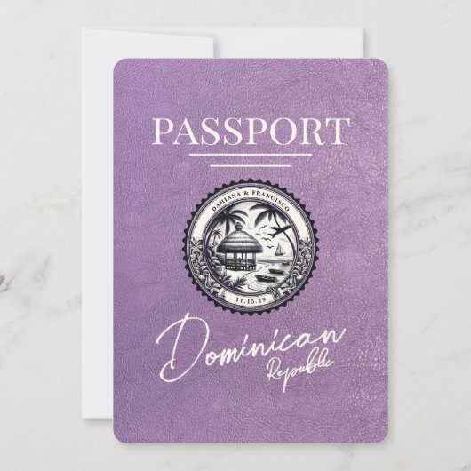 Lavendel Dominicaanse Republiek Paspoort bruiloft Kaart (Achterkant)