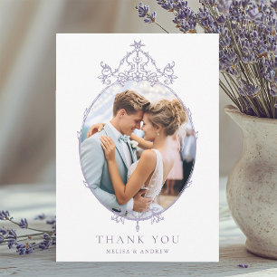 Lavendel Eenvoudige Vintage Frame Huwelijksfoto    Bedankkaart