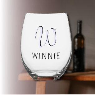 Lavendel Elegant Initiaal Zwart Naam   Modern Wijnglas Zonder Voet