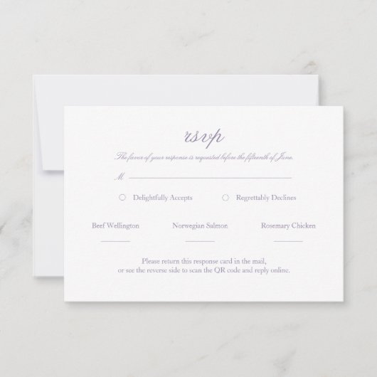 Lavendel Elegant Script Wedding RSVP met QR-code (Voorkant)