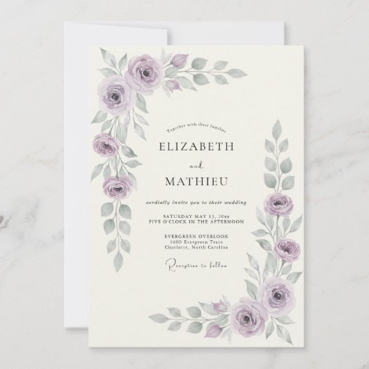 Lavendel Elegante Botanische Lente Bruiloft Kaart (Voorkant)